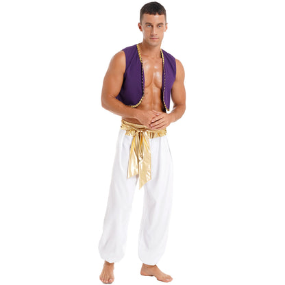 Déguisement Aladin Homme - Prince Arabe Cosplay - Gilet & Pantalon Harem - Halloween, Carnaval, Scène