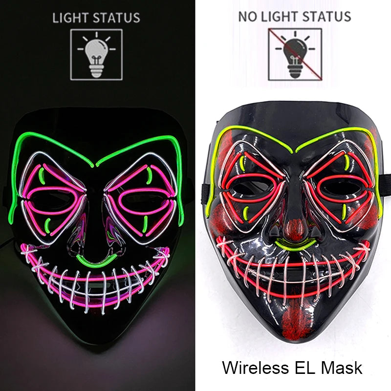 Masque LED Néon Halloween - Purge Lumineux Sans Fil